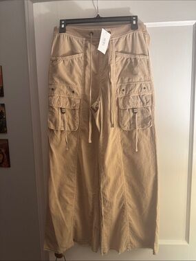 Men's Khaki Cargo Wide-Leg Pants